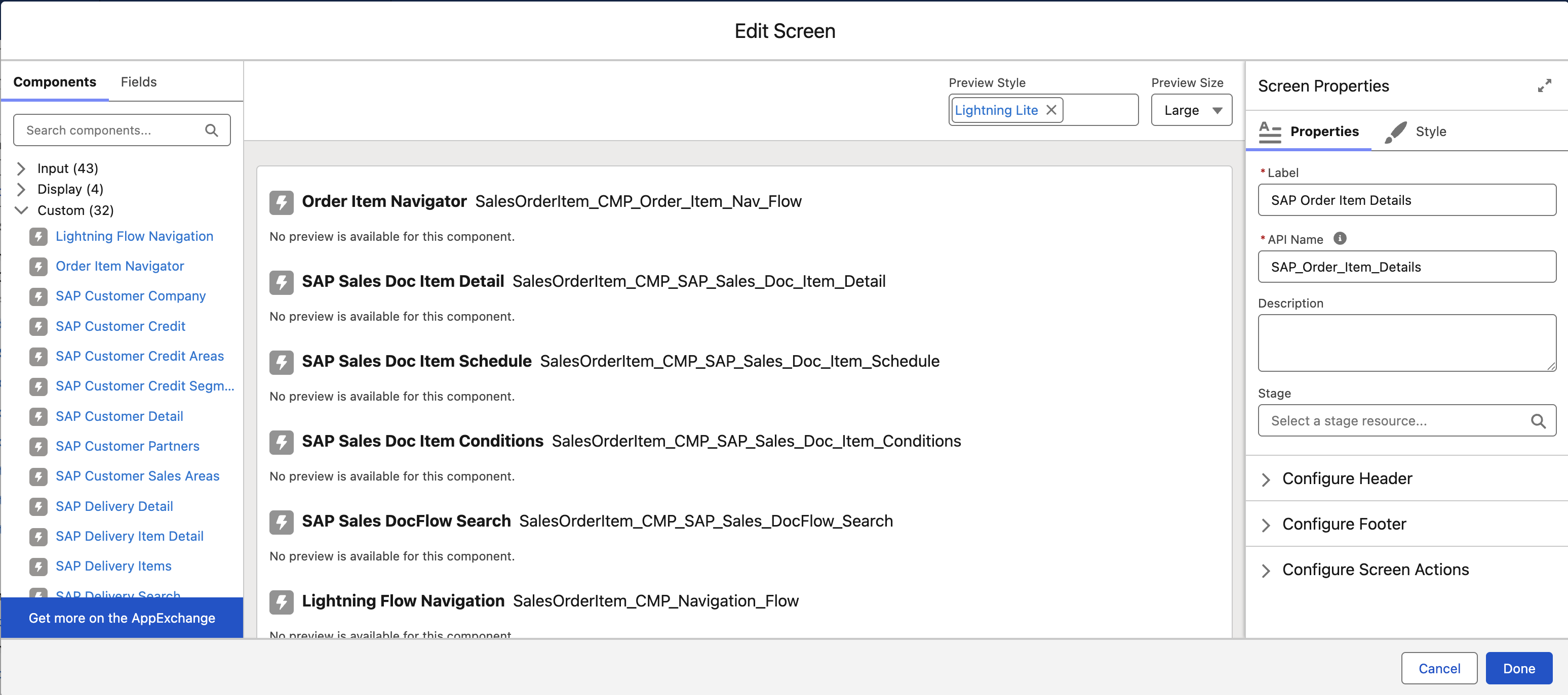 Configuring the SAP Document Item Detail Components in the Flow Builder