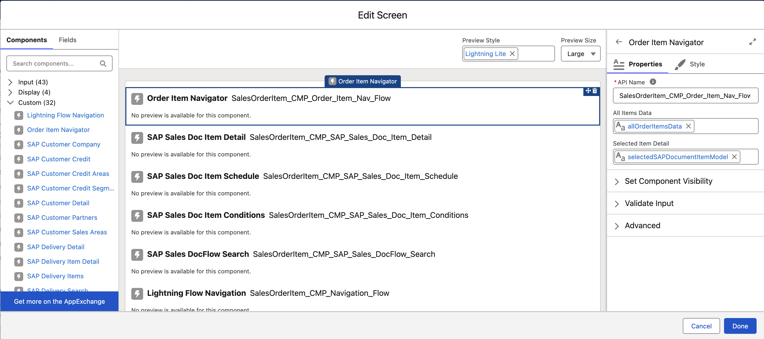 Item Navigator Component Configuration