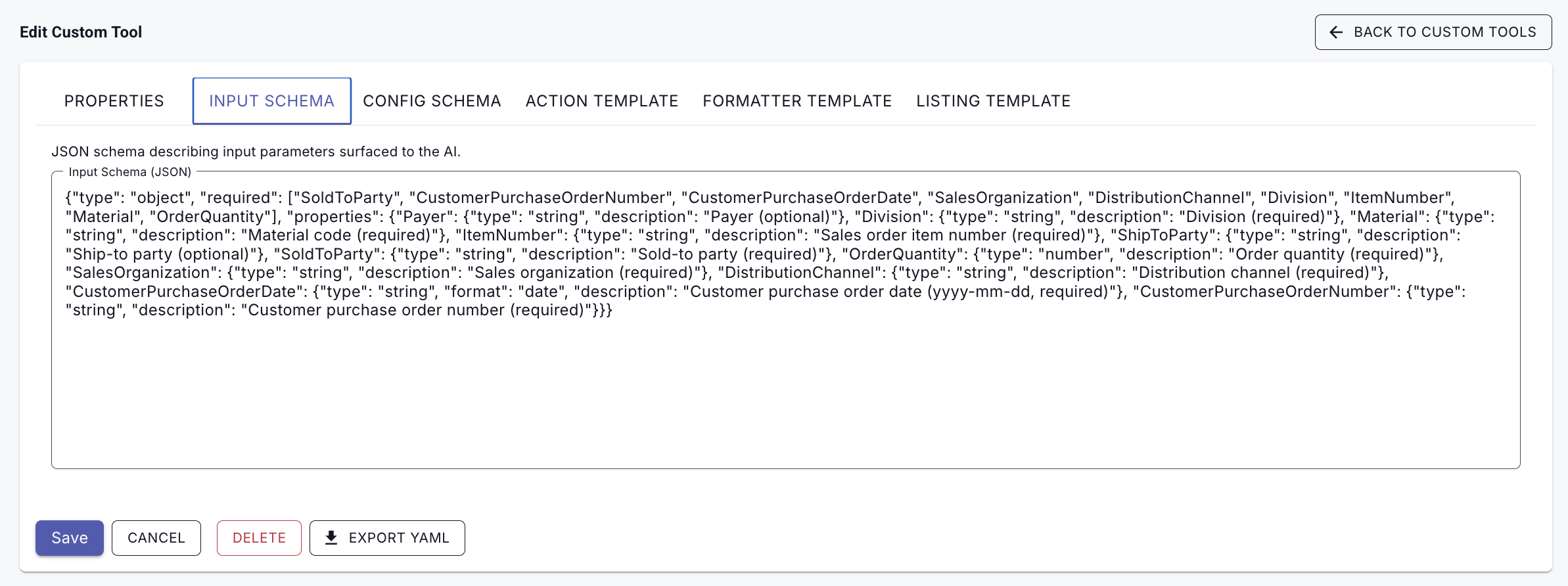 input schema