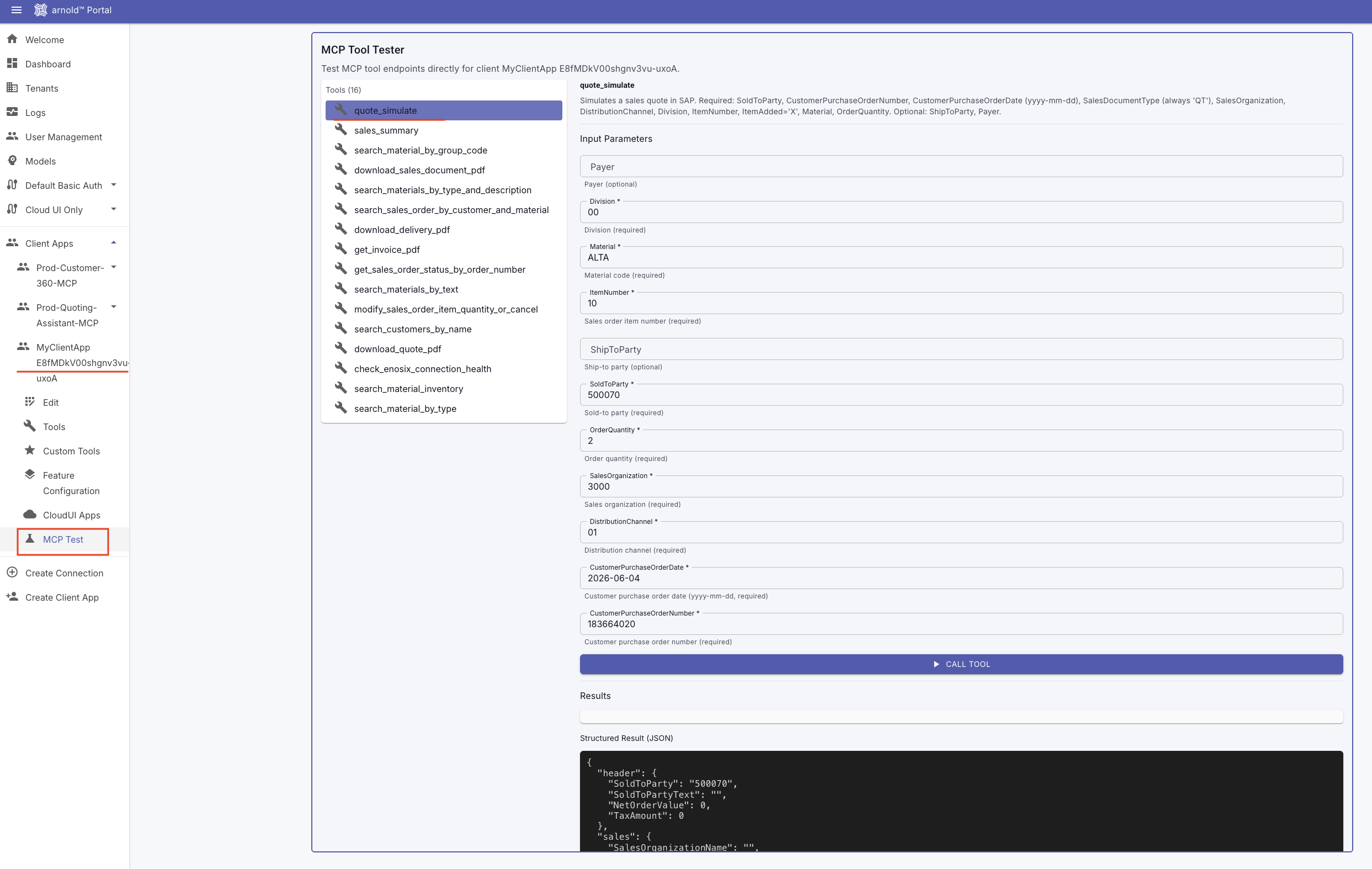 mcp test tool input