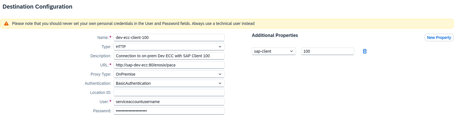 Example Destination Configuration