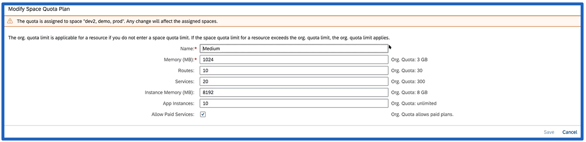 Modify Space Quota Plan