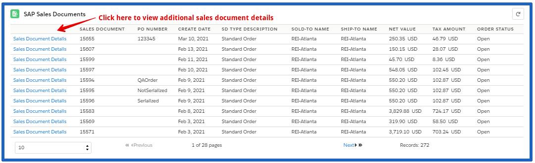 Sales Doc Search Component